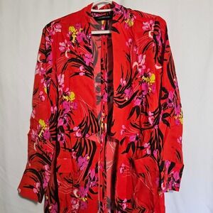 Red Floral Kimono 90s Style Bold‎ Print Kimono Statement  Piece